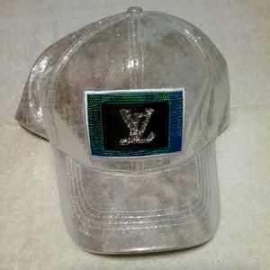 Silver Sequin Baseball Cap with Embellished Patch